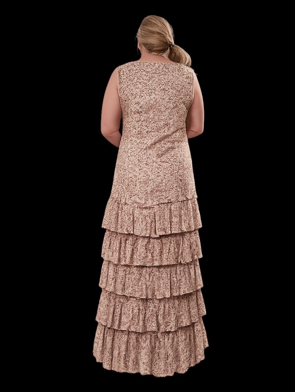 Vintage dress Tiered Lucia Lukken Broomskirt Dress Size Large Taupe Floral - Picture 7 of 7